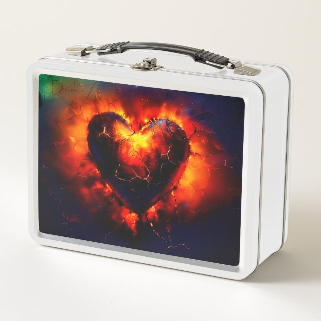 Dramatic Fiery Heart Burst Metal Lunch Box (Front)