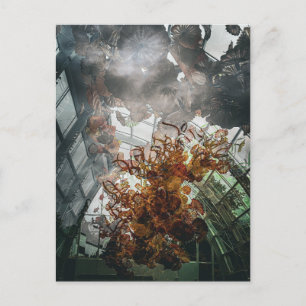 Dramatic Fiery Orange Glass Chandelier Sculpture Postcard
