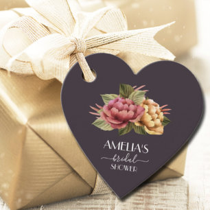 Dramatic Floral Bridal Shower Heart Favor Tags