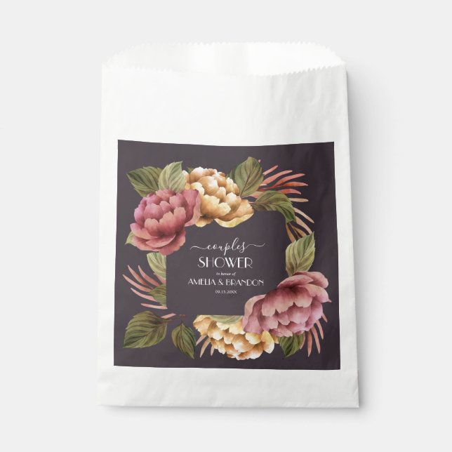 Dramatic Floral Couples Wedding Shower Favor Bag (Front)