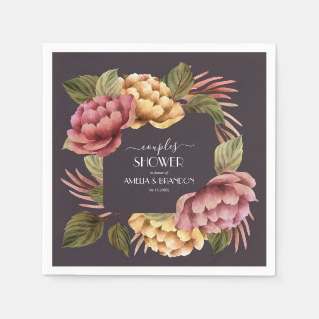Dramatic Floral Couples Wedding Shower Napkins (Front)
