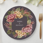 Dramatic Floral Couples Wedding Shower Paper Plates<br><div class="desc">Elegant watercolor flowers in pink and gold with beautiful greenery on a dark eggplant background,  perfect for brunch and bubbly couples wedding shower or any special occasion. MATCHING items in our store.</div>