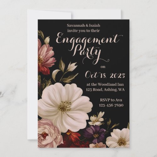Dramatic Floral Engagement Invitation