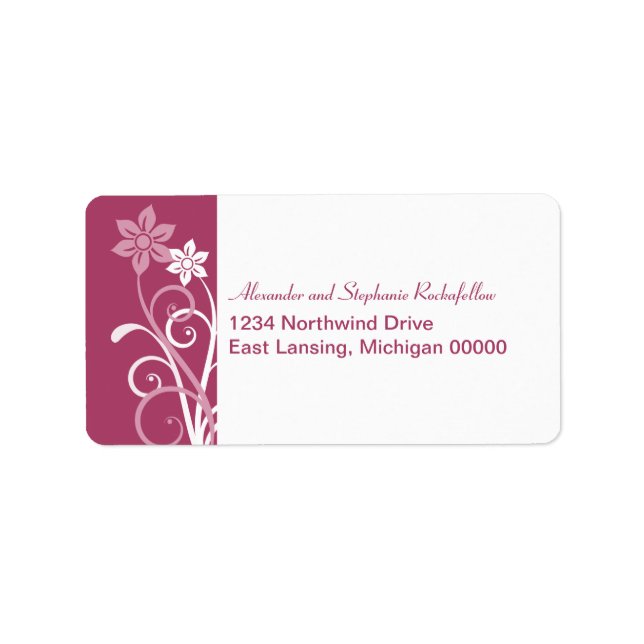 Dramatic Floral Swirls Address Labels, Fuchsia Label (Front)