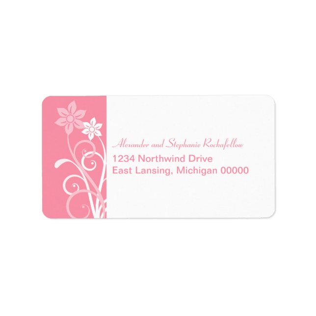 Dramatic Floral Swirls Address Labels, Pink Label (Front)