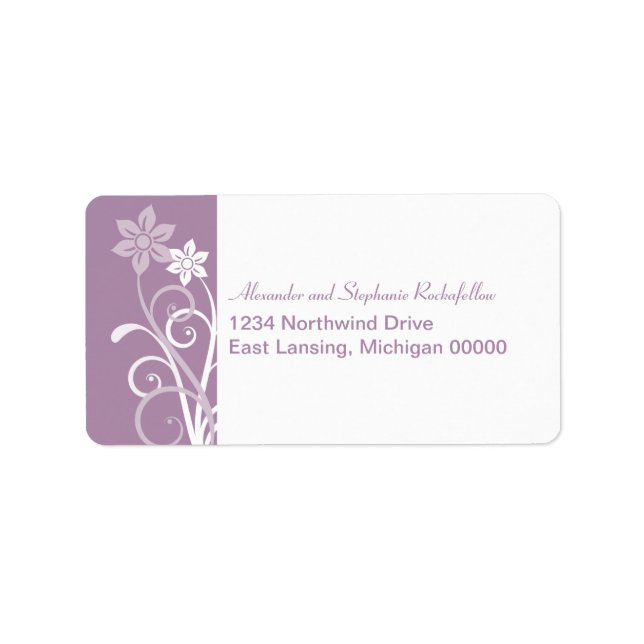 Dramatic Floral Swirls Address Labels, Purple Label (Front)