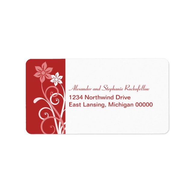 Dramatic Floral Swirls Address Labels, Red Label (Front)