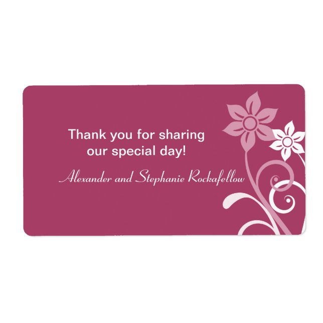 Dramatic Floral Swirls Wedding Labels, Fuchsia Label (Front)
