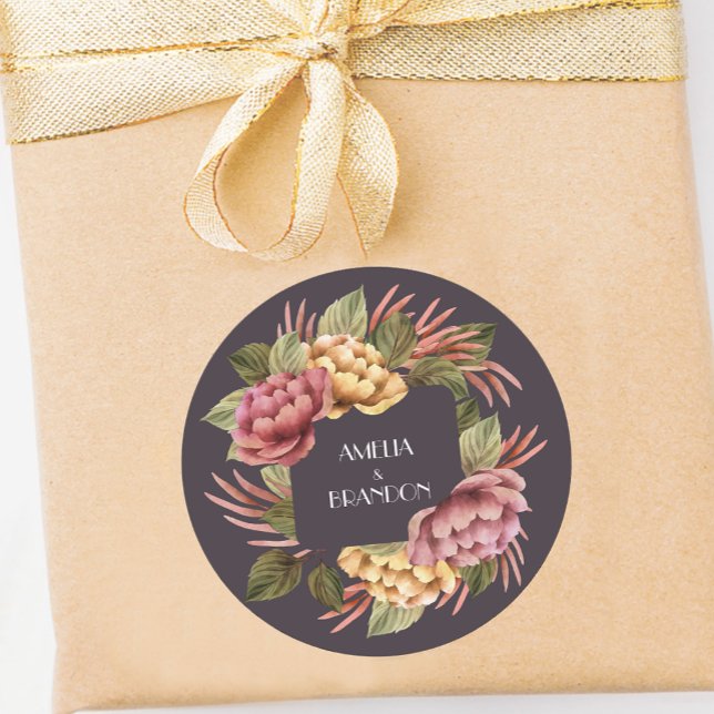 Dramatic Floral Wedding Classic Round Sticker (Creator Uploaded)