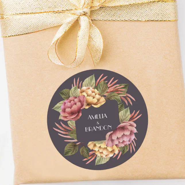 Dramatic Floral Wedding Classic Round Sticker | Zazzle