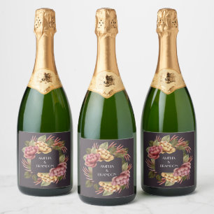 Dramatic Floral Wedding Sparkling Wine Label