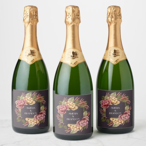 Dramatic Floral Wedding  Sparkling Wine Label