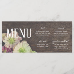 DRAMATIC Garden Hellebore Wood and White Menu Card