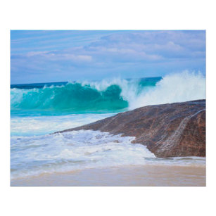 Dramatic Giant Waves Rocks Seascape Photo Poster