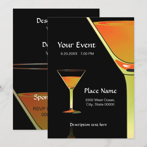 Dramatic Gold Martini Cocktails Invitation