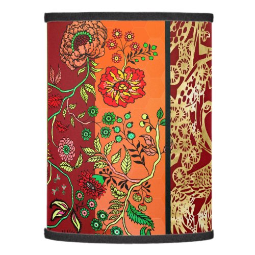 Dramatic Gold Red Orange Florals  Lamp Shade