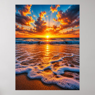 Dramatic Golden Ocean Sunset Cinematic Seascape Poster