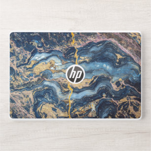 Dramatic Indigo Gold Polished Marble Abstract Text HP Laptop Skin
