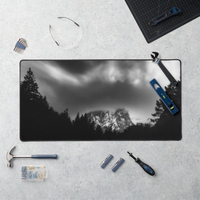 Dramatic landscape of mountains and river desk mat (Workstation)