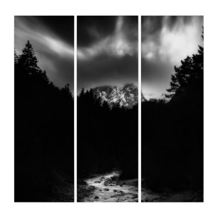Dramatic landscape of mountains and river triptych