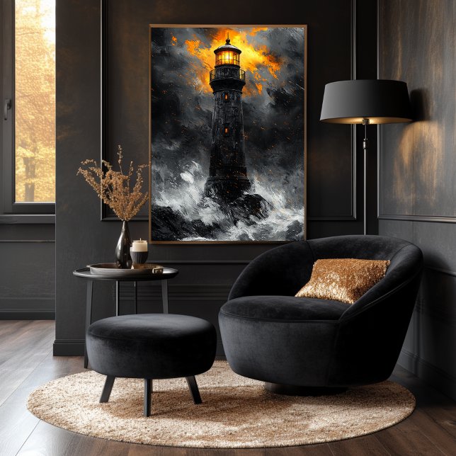 Dramatic Lighthouse Amidst Storm in Charcoal Style Poster (Creator Uploaded)