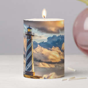 Dramatic Lighthouse Seascape with Stormy Waves Pillar Candle