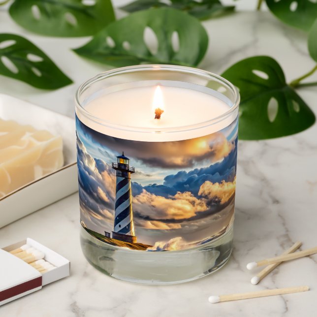 Dramatic Lighthouse Seascape with Stormy Waves Scented Candle (Lit)