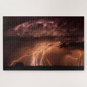 Dramatic Lightning Beam Panorama Jigsaw Puzzle