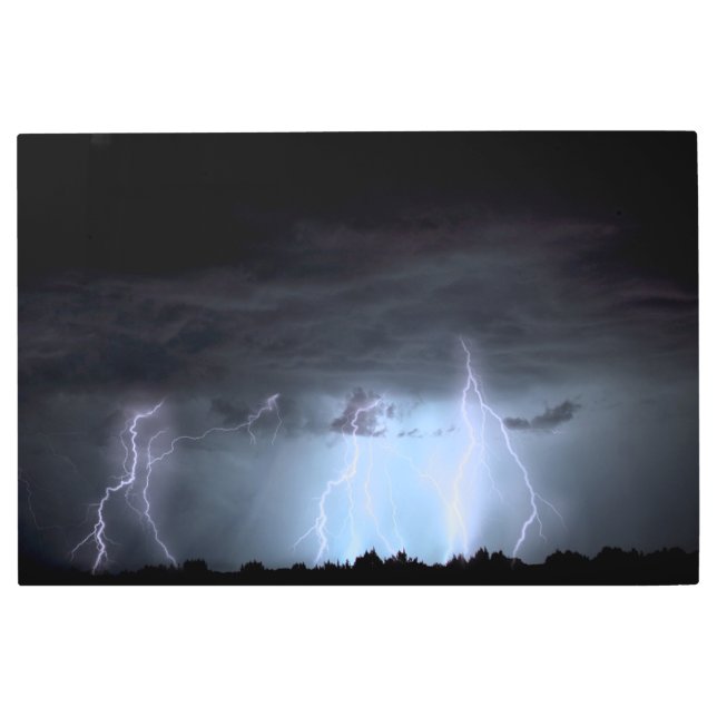 Dramatic Lightning Strike Blue Nature Photography Metal Print (Front)