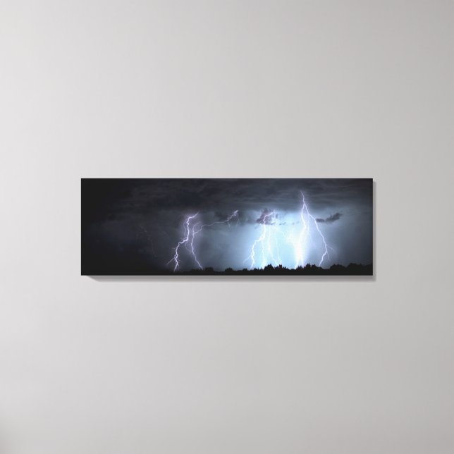 Dramatic Lightning Strike Blue Storm Landscape Canvas Print (Front)