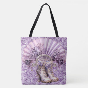 Dramatic Lilac Steampunk Fan and Boots Large Tote Bag