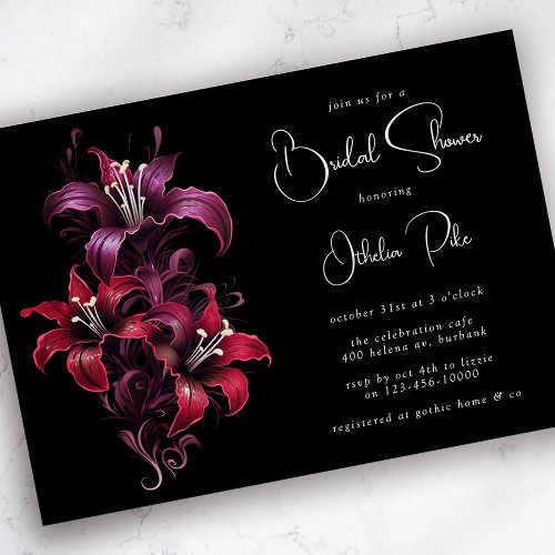 Dramatic Lilies Black Gothic Bridal Shower Invitation
