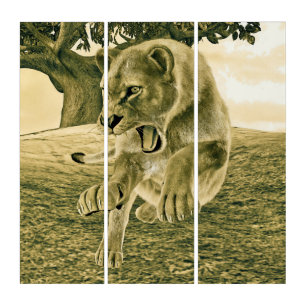 Dramatic Lioness Safari Wildlife Art