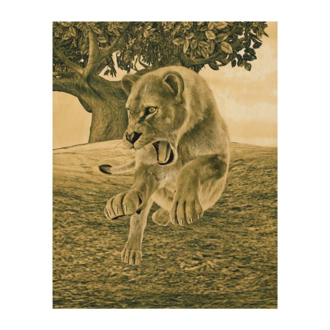 Dramatic Lioness Safari Wildlife Art (Front)