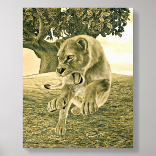 Dramatic Lioness Safari Wildlife Art Acrylic Photo Tile