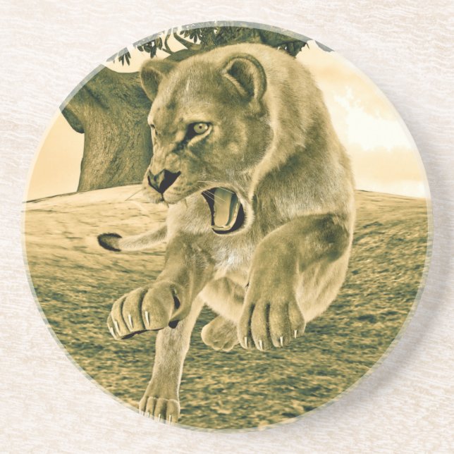 Dramatic Lioness Safari Wildlife Art Coaster (Front)
