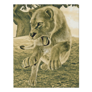 Dramatic Lioness Safari Wildlife Art Faux Canvas Print