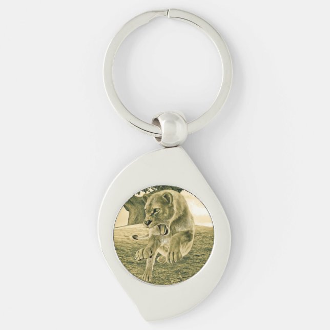 Dramatic Lioness Safari Wildlife Art Keychain (Front)