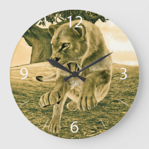 Dramatic Lioness Safari Wildlife Art Large Clock