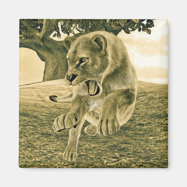Dramatic Lioness Safari Wildlife Art Magnet (Front)