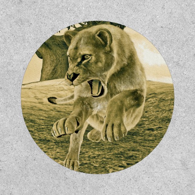 Dramatic Lioness Safari Wildlife Art Patch (Front)