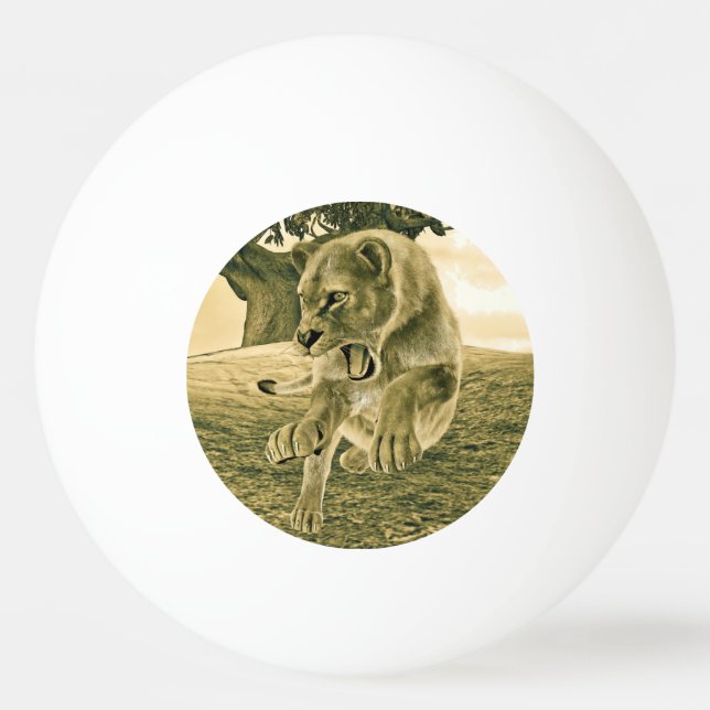 Dramatic Lioness Safari Wildlife Art Ping-Pong Ball (Front)