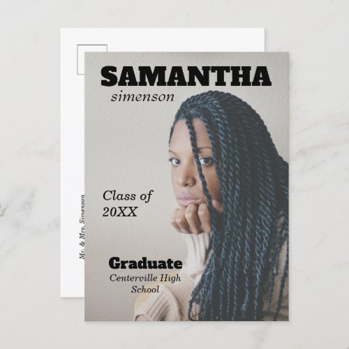 Dramatic Magazine Style Graduation Party Announcement Postcard