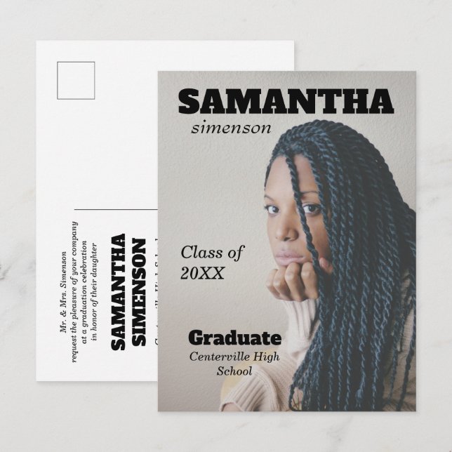 Dramatic Magazine Style Graduation Party Announcement Postcard (Front/Back)