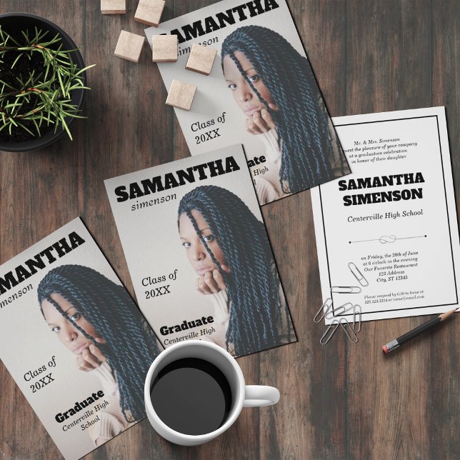 Dramatic Magazine Style Graduation Party Invitation (Creator Uploaded)
