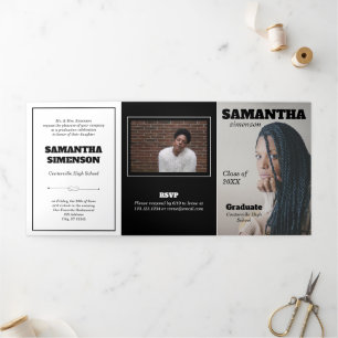 Dramatic Magazine Style Graduation Party Tri-Fold Invitation