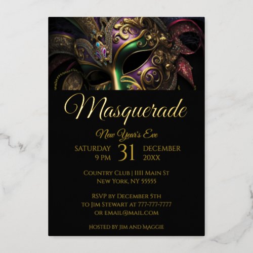 Dramatic Masquerade Mask Party Invitation Foil Invitation