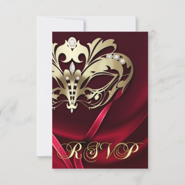Dramatic Masquerade Red RSVP Invitation (Front)