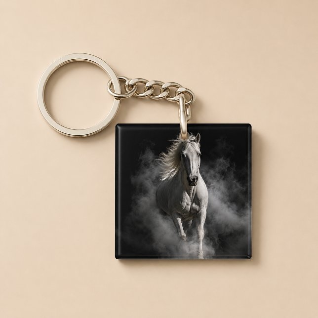 Dramatic Midnight White Stallion Keychain (Creator Uploaded)