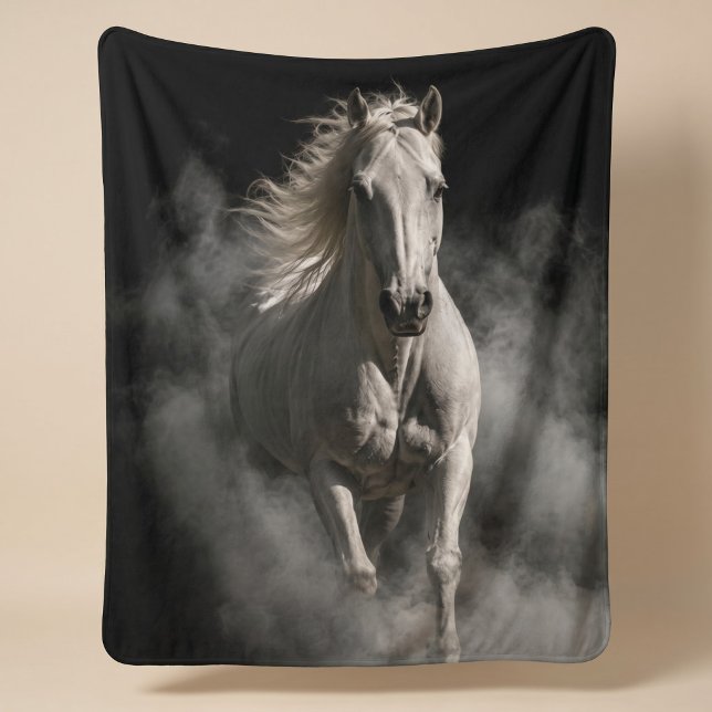 Dramatic Midnight White Stallion Sherpa Blanket (Creator Uploaded)